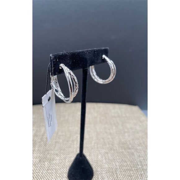 New Judith Ripka Sterling Silver Twisted Hoop Earrings Secure Lock Back Gift
